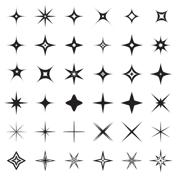 Ícones de estrelas cintilantes. Símbolos de brilho, brilho. brilho, etc. — Vetor de Stock