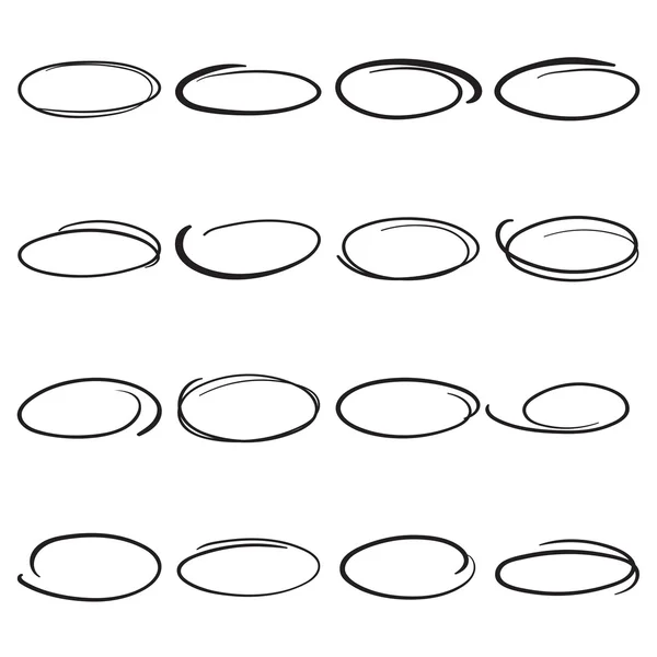 Cerchi scarabocchi disegnati a mano, ovali per evidenziare parti di un testo. Elementi di design. Vettore — Vettoriale Stock
