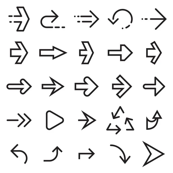 Kolekce Line Arrow Ikon Černé Symboly Izolované Bílém Pozadí Vektorová — Stockový vektor