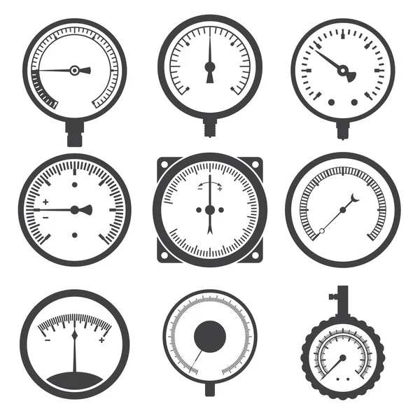 Manómetro (manómetro) e iconos de manómetro de vacío — Vector de stock