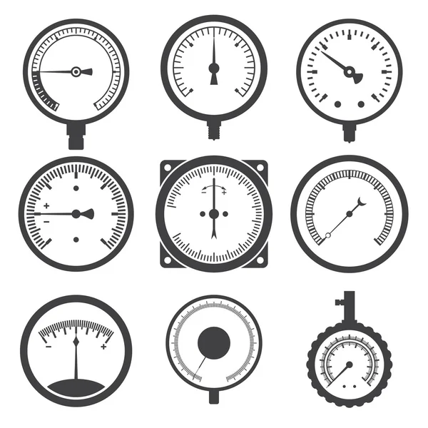 Manômetro (medidor de pressão) e ícones de medidor de vácuo — Vetor de Stock