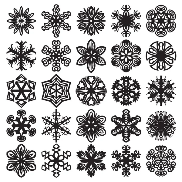Copos de nieve decorativos. Negro sobre blanco — Vector de stock