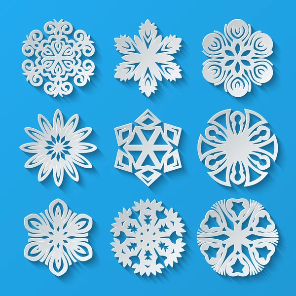 Schneeflocken aus Papier. Set 1 — Stockvektor