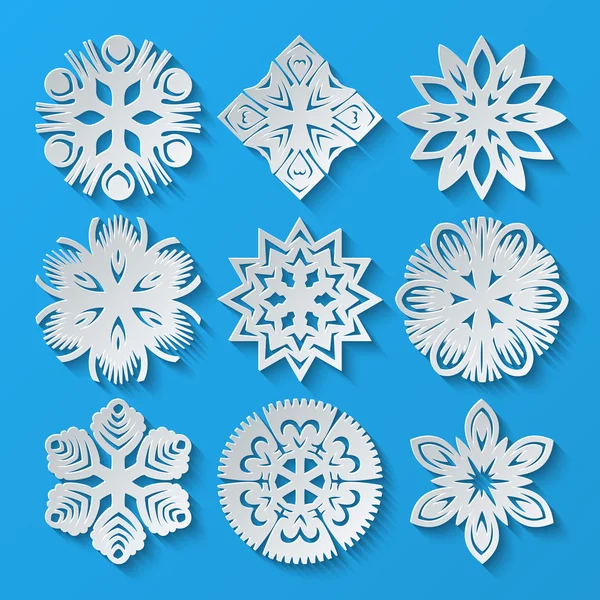 Schneeflocken aus Papier. Set 3 — Stockvektor