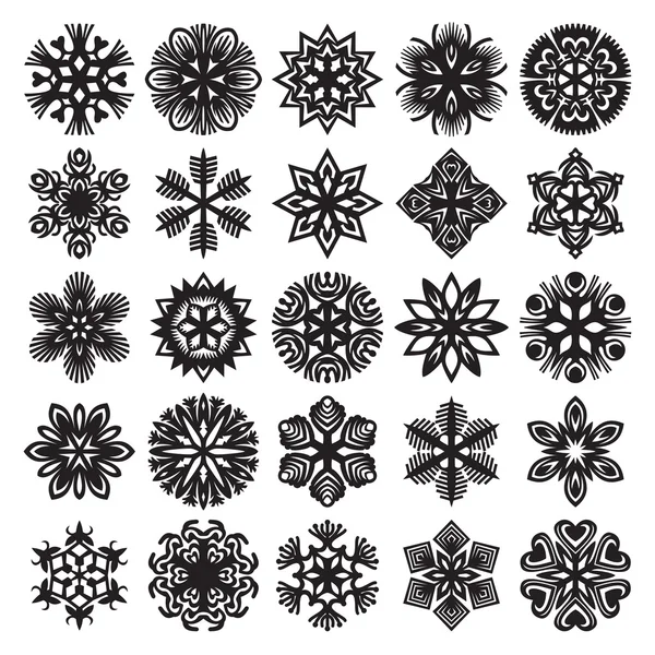 Copos de nieve decorativos. Negro sobre blanco. Set 2 — Archivo Imágenes Vectoriales