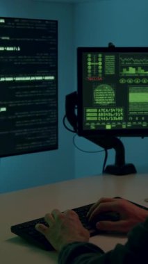 Asyalı programcı ikili monitörlerde kodlamaya başladı, karmaşık veri ve analizleri ortaya çıkardı, dinamik çalışma ortamını yakalama konusunda pürüzsüz bir yakınlaşmayla