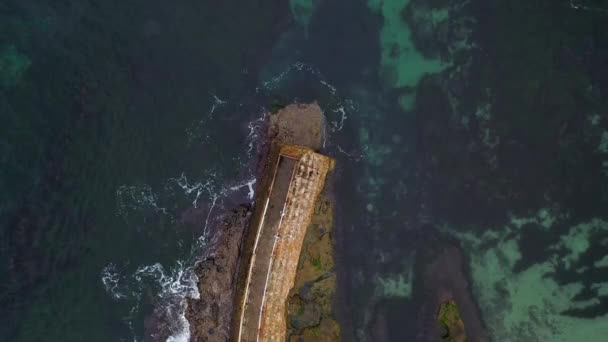 Vista aérea de arriba hacia abajo del muro de contención en Childrens Pool La Jolla — Vídeo de stock