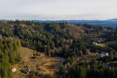 Coos County 'deki evler, Oregon Körfezi kırsal Coos Körfezi havası.