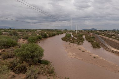 Şiddetli yağmurdan sonra Tucson 'daki Rillito Nehri taştı.