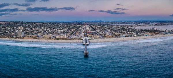 Panorama Crystal Pier Pacific Beach San Diego sunrise aerial — Foto de Stock