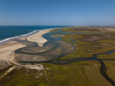 Kaliforniya Imperial Beach 'te Pasifik' e akan Tijuana Nehri 'nin insansız hava aracı görüntüsü kirlenmiş suları ve çevresel sağlık tehlikelerini gösteriyor..