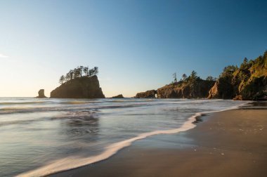 ABD 'nin başkenti Washington' daki Olympic Ulusal Parkı 'nda ikinci plaj. Güzel deniz yığınlarının manzarası.