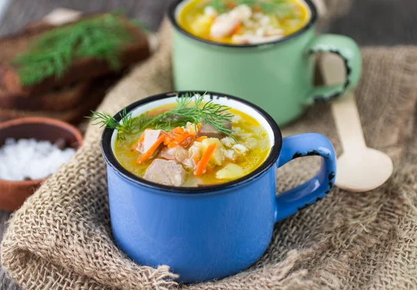 Chicken soup with barley and vegetables — Stock Image Chicken soup with barley and vegetables Stock Image