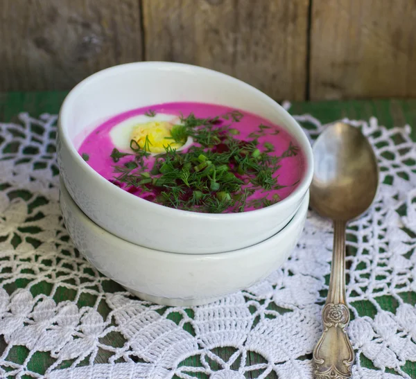Beetroot soup. Holodnik. Cold soup made from beets, cucumbers, e — Stock Image Beetroot soup. Holodnik. Cold soup made from beets, cucumbers, e Royalty Free Stock Photos