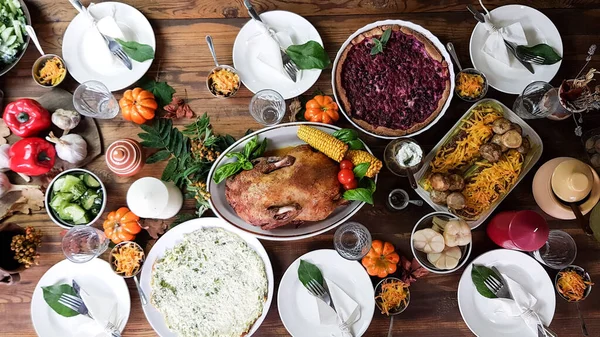 Prato Festivo Com Ganso Para Jantar Família Tradicional Honra Das — Fotografia de Stock