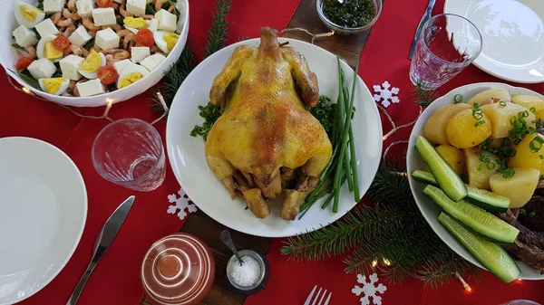 Traditionell Julanka Det Festliga Bordet Middag Eller Lunch Med Familjen — Stockfoto