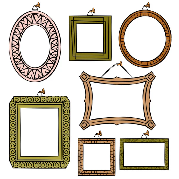 Set Cornici Decorative Illustrazione Vettoriale Disegnata Mano Colori Piatti — Vettoriale Stock