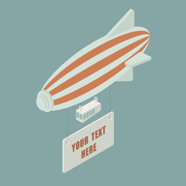 Zeplin izometrik simgesi. El çizimi vektör çizimi. Düz renkler.