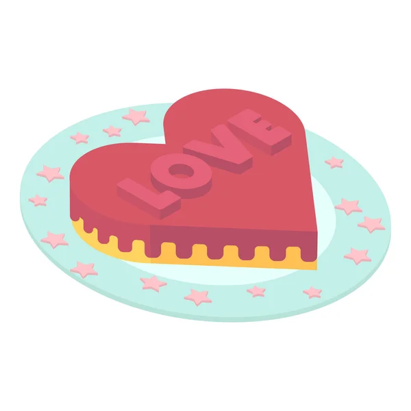 Heart Shaped Cake Isometric Vector Illustration Flat Colors — Stock Vector