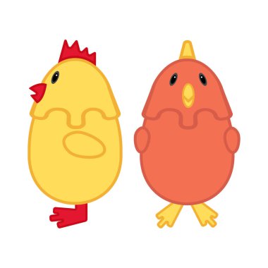 Paskalya piliçleri - elle çizilmiş vektör çizimi. Düz renkler.