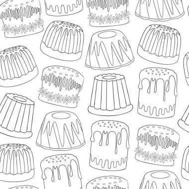 Paskalya pastasında kusursuz desen. El çizimi siyah ve beyaz vektör çizimi.