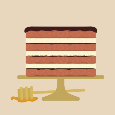 Ballı kek - geleneksel Polonya pastası. El çizimi vektör çizimi, düz renkler.