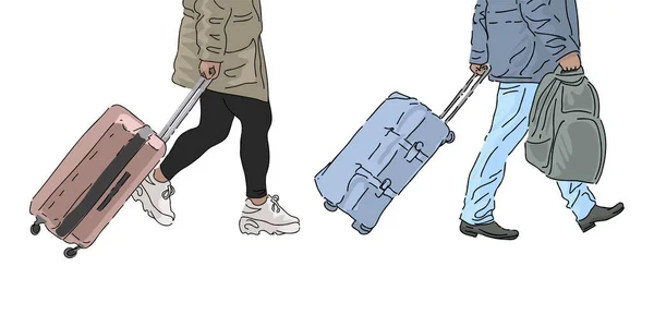 Personas Con Maletas Viajeros Ilustración Vectorial Dibujado Mano Aislado Blanco Ilustración de stock