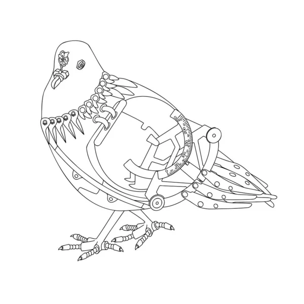 Pombo Estilo Steampunk Ilustração Vetorial Linear Desenhada Mão — Vetor de Stock