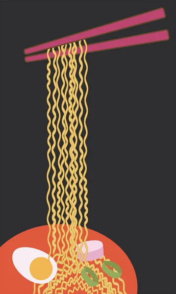 Bol Ramen Baguettes Illustration Vectorielle Dessinée Main Conception Couleur Plate — Image vectorielle