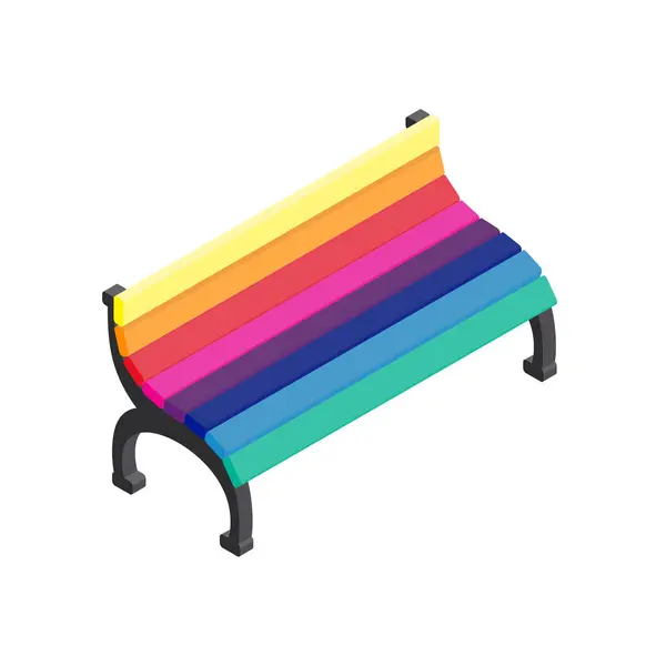 Park Bench Illustrazione Isometrica Vettoriale Disegnata Mano Design Colori Piatti — Vettoriale Stock