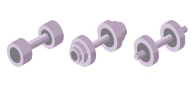 Dambıl seti - beyaz üzerine izometrik vektör çizimi. Düz renk tasarımı.