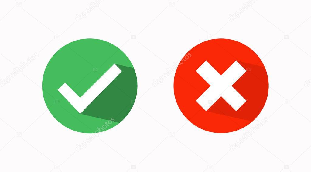 Vector Isolated Illustration, Yes and No Icons or Sign, Correct and Wrong Icons