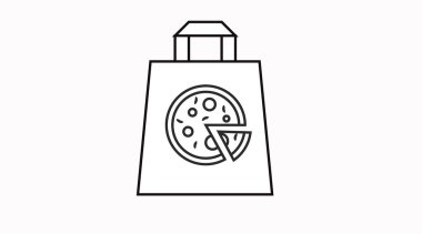 Pizza ikonlu bir paket paketin izole edilmiş tasviri. Siyah ve Beyaz Simge ya da İmzala