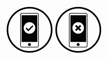 Vektör izole edildi. Evet ve Hayır İşaretli Siyah ve Beyaz Mobil Simgeler