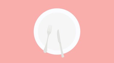 Boş bir tabağın çatal bıçakla izole edilmiş yansıması. Tabak veya Tabak Simgesi