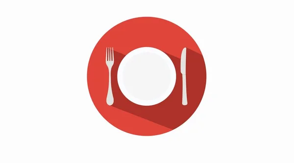 Ilustración Aislada Vectorial Plato Con Tenedor Cuchillo Icono Rojo Alimentos — Vector de stock