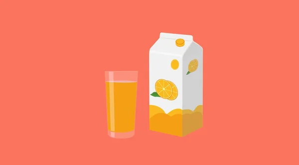 Vektor Isolierte Illustration Einer Orangensaftschachtel Und Eines Glases Saft — Stockvektor