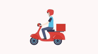 Vector isolated Illustration of a Delivery Motorcycle Guy. Man in a Motorocycle making a Delivery clipart