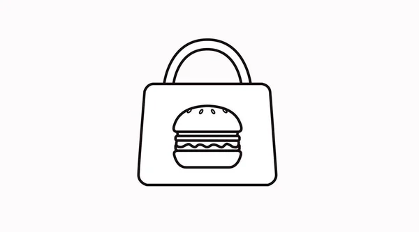 Vector Isolated Black White Burger Take Away Bag Icon Oder — Stockvektor