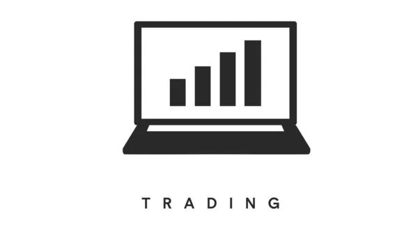 Ilustración Aislada Vectorial Ordenador Portátil Con Barras Gráficas Trading Icono — Vector de stock