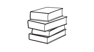 Bir Kitap Yığını İzole Edilmiş Siyah ve Beyaz Çizimi