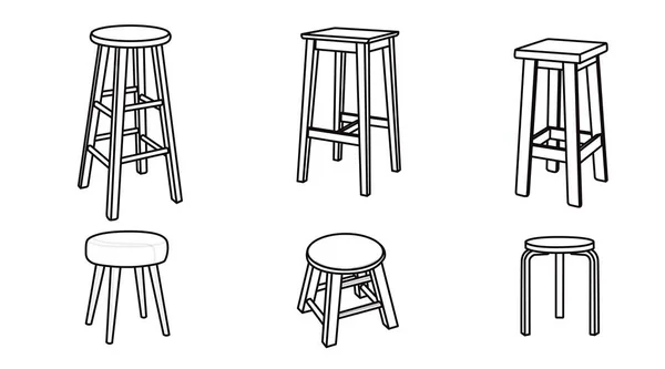 Ensemble Tabourets Bois Isolé Vectoriel Tabouret Noir Blanc — Image vectorielle