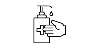 Yıkayan Eller Simgesi. Yıkanan Ellerin Siyah ve Beyaz Vektör İllüzyonu, bir Dispenser ile