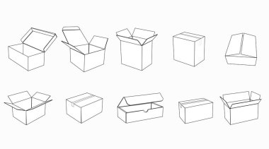 Vektör izole edilmiş karton kutular. Siyah ve Beyaz İzole Resimler