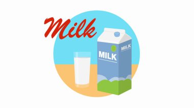 Süt Simgesi. Bir süt kutusu veya karton ve bir bardak sütün izole edilmiş temsili.