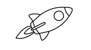 Roket Simgesi. Vektör, bir roketin siyah beyaz çizimini izole etti