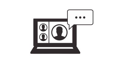 İletişim Siyah ve Beyaz Simgesi. Bir Dizüstü bilgisayar ve Videocall 'ın İzole Edilmiş Vektörü