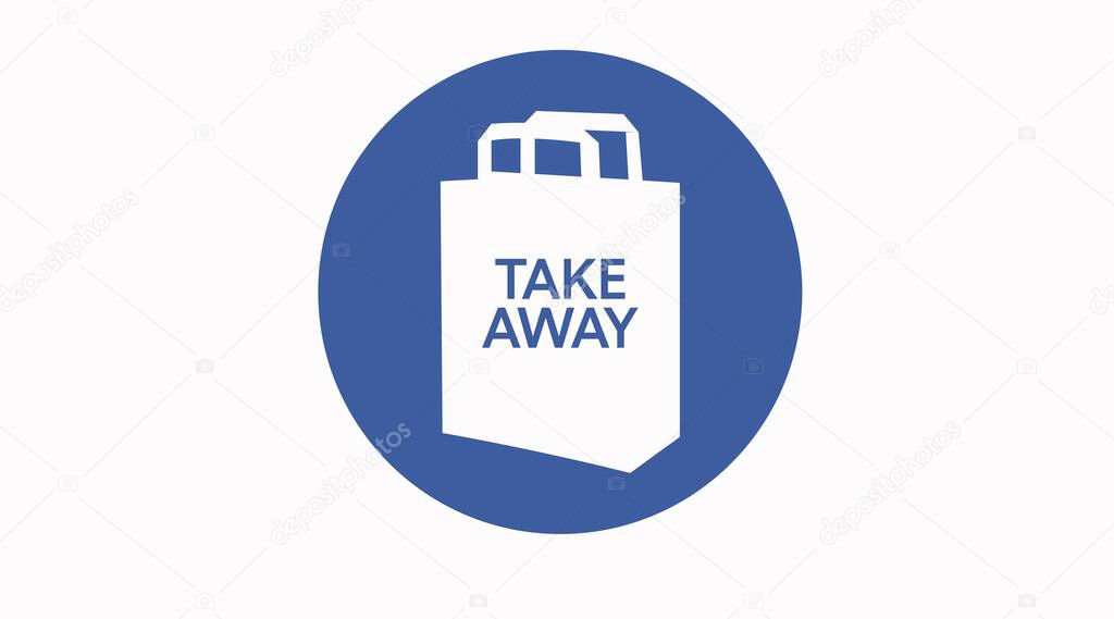 Vector Take away bag icon illustration sign. Blue take away icon