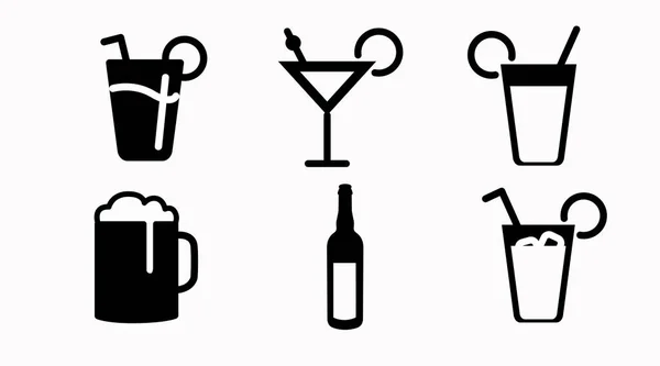 Drinks Icon Set Vector Siolated Back White Set Different Drinks — Stock Vector