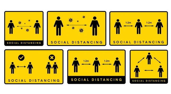 Juego Distanciamiento Social Mantén Distancia Protección Contra Epidemia Coronavirus Ilustración — Archivo Imágenes Vectoriales